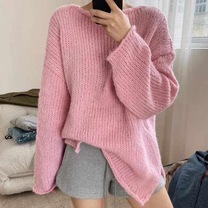 Spring and autumn women\'s casual pure color lazy simple loose sweater