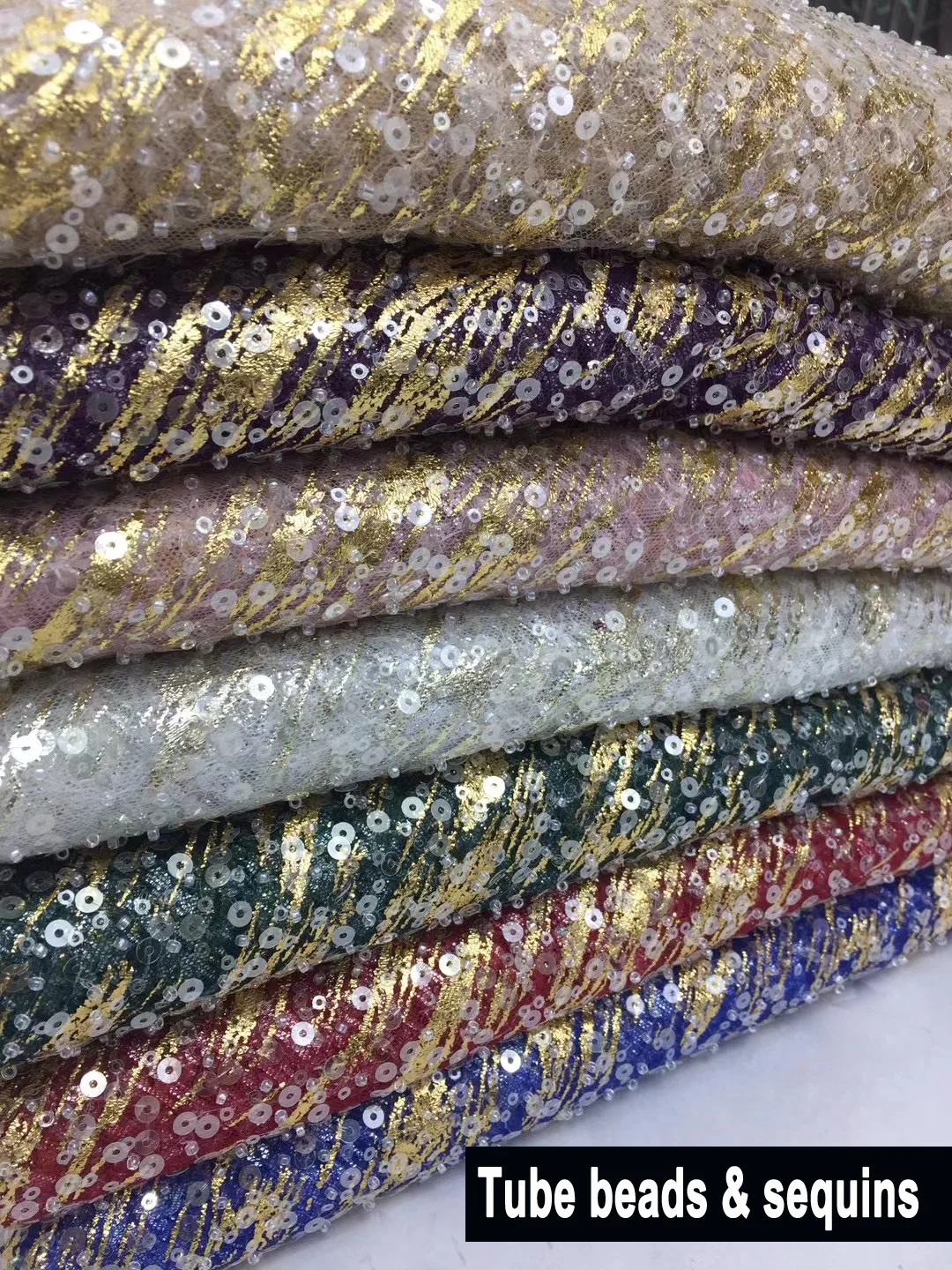 (5yards/pc) High quality gold African French net lace shining wedding tulle lace fabric with beads and sequins for party FZX116