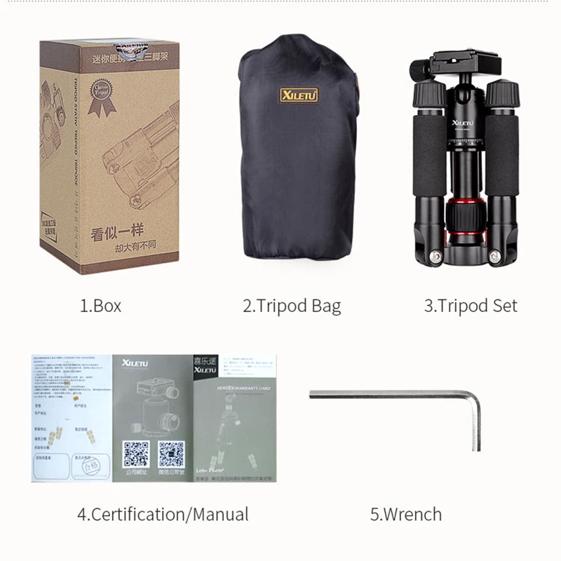 XILETU FM5S-MINI Portable Tripode Lightweight Travel Stand Tabletop Video Mini Tripod with 360 Degree Ball Head for Camera DSLR