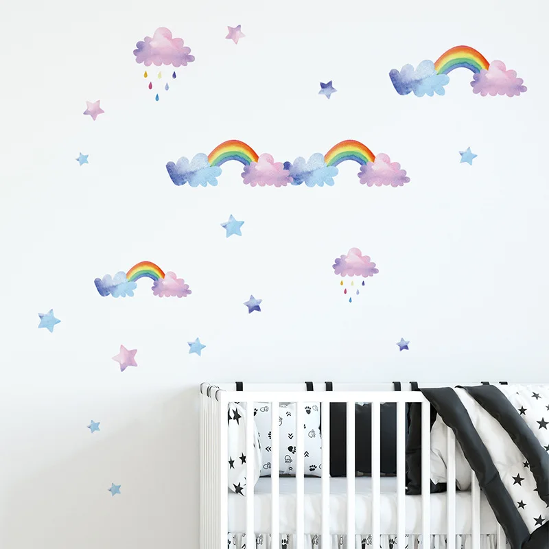 Cartoon Cloud Rainbow Wall Sticker Kids Room Wardrobe Home Decoration Removable Mural Nursery Layout Baby Bedroom Decor Paster