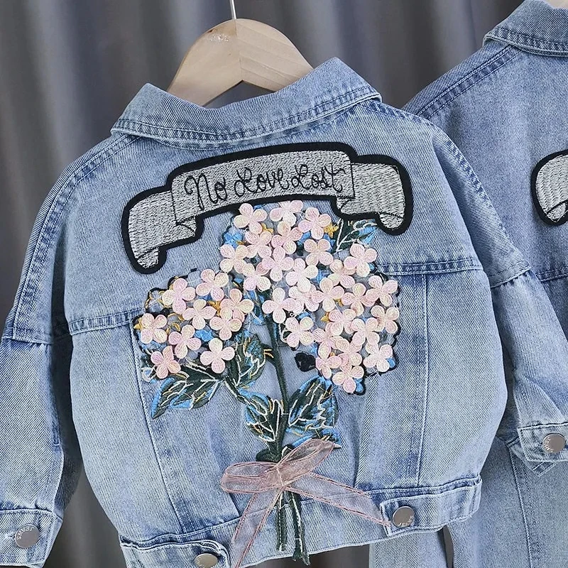 Kids Denim Jackets for Girls Baby New Flower Embroidery Coats Fashion Spring Autumn  Children Outwear Ripped Jeans Jackets 1-5Y