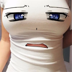 Women Funny 3D Eyes Printed T-shirt Sexy Anime Cartoon Cute Expression Straitjacket Short Sleeve T shirts Tops Ladies Slim Tees