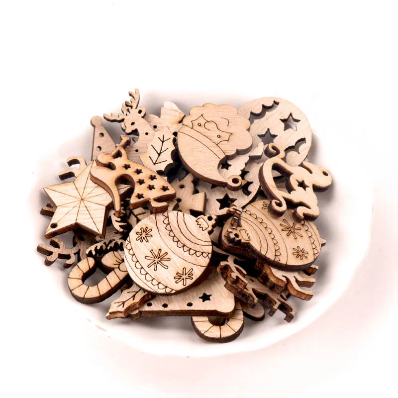 30mm 40 stücke Holz Weihnachten Serie Muster Scrapbooking Handwerk DIY Verzierung für Handgemachte Nähen Hause Dekoration MZ428