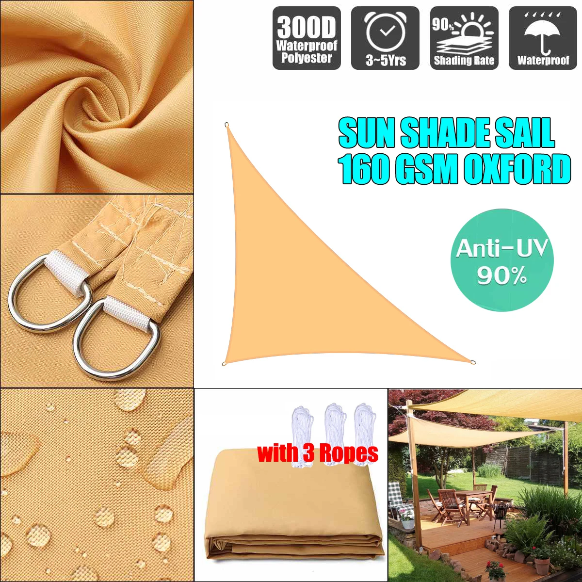 300D oxford right triangle Sand sun sail pool cover sunscreen awnings for outdoor waterproof sail shade cloth gazebo canopy