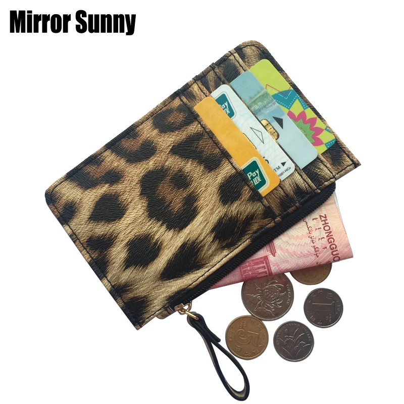 New Leopard Pattern Leather Slim Card Wallet For Women & Men Small Zipper Coin Purse Business Credit Card Holder Bag Nice Gifts