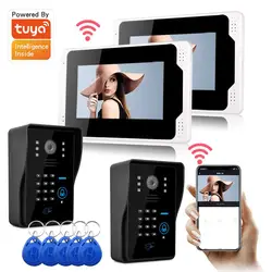 SYSD Tuya Doorbell 7inch WIFI Monitor Wired Intercom for Home with 1080P Camera Waterproof Device RFID Password Unlock