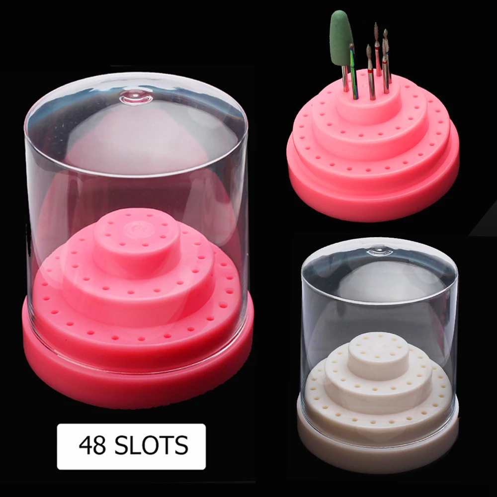 

48 Holes Nail Drill Bits Holder Box Stand Display Empty Container Manicure Tool Support Accessories Acrylic Cover