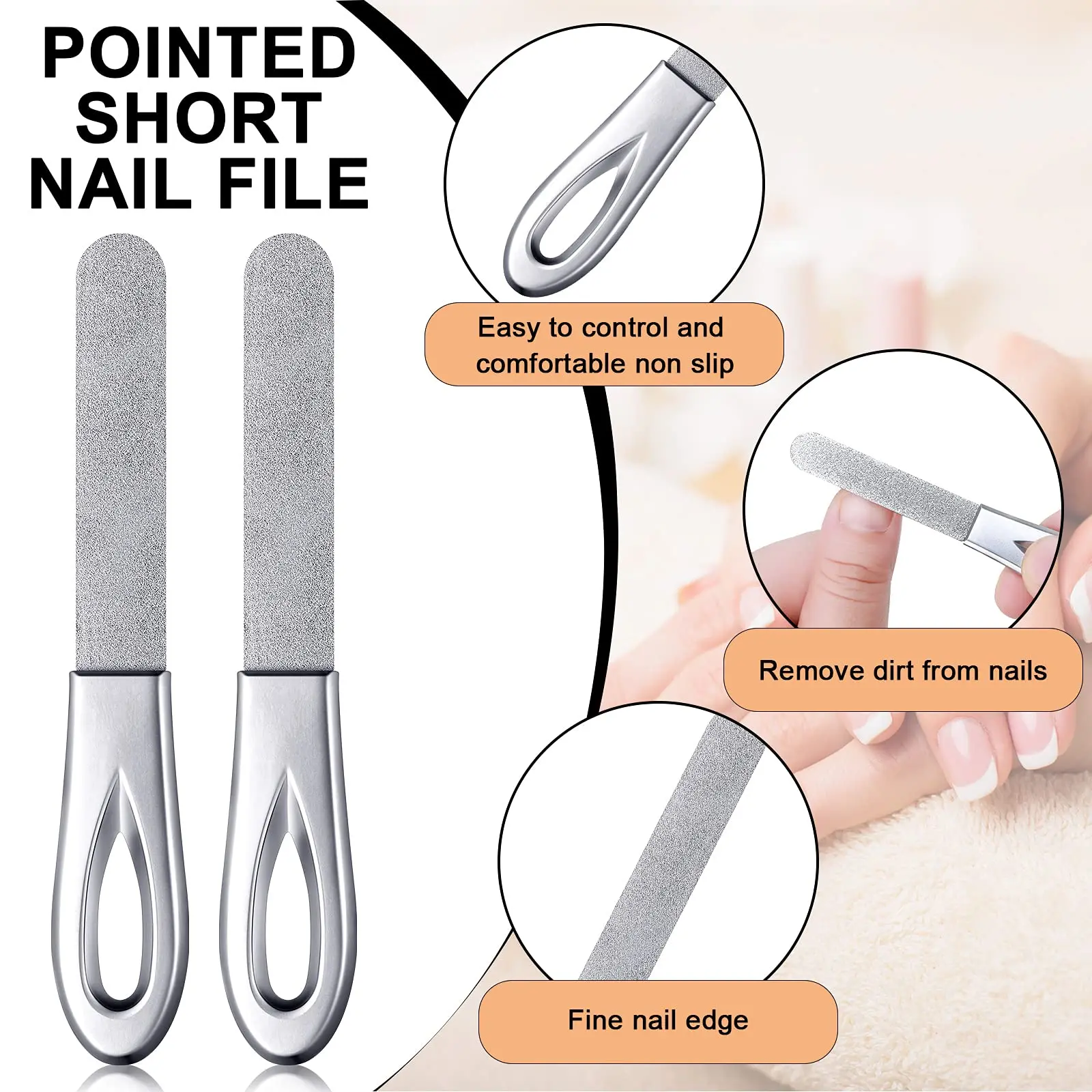 

Nail Files for Natural Nails with Case Professional 3.6'' Double Sided 180 Diamond Grits Emery Boards Stainless Steel Easy Grind