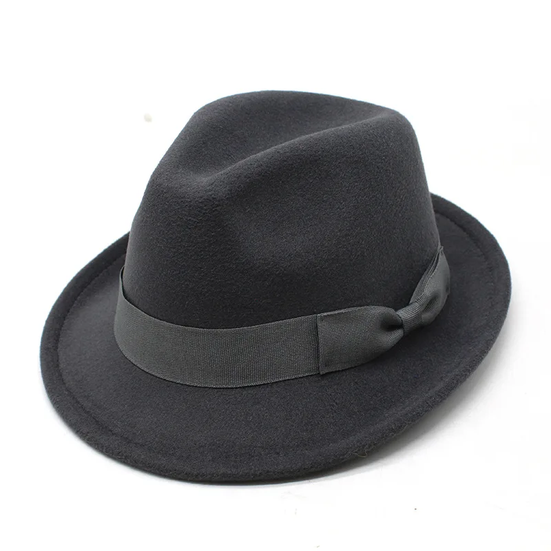 Women Bow Chain Fedora Hat Men Short Brim Wool Felt Jazz Fedora Hats Elegant Panama Trilby Cap wholesale