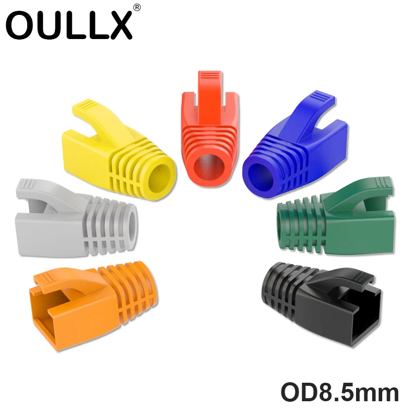 

OULLX RJ45 Cat7 Caps Cat6a Network Ethernet Cable Connector Cat 7 Plug Protective Pure Colour Boots Sheath Color Bush OD 8.5mm