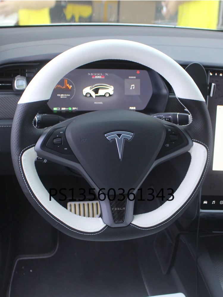 Suitable for Tesla Model S Model X Model 3 Model Y Hand-sewn leather steering wheel cover