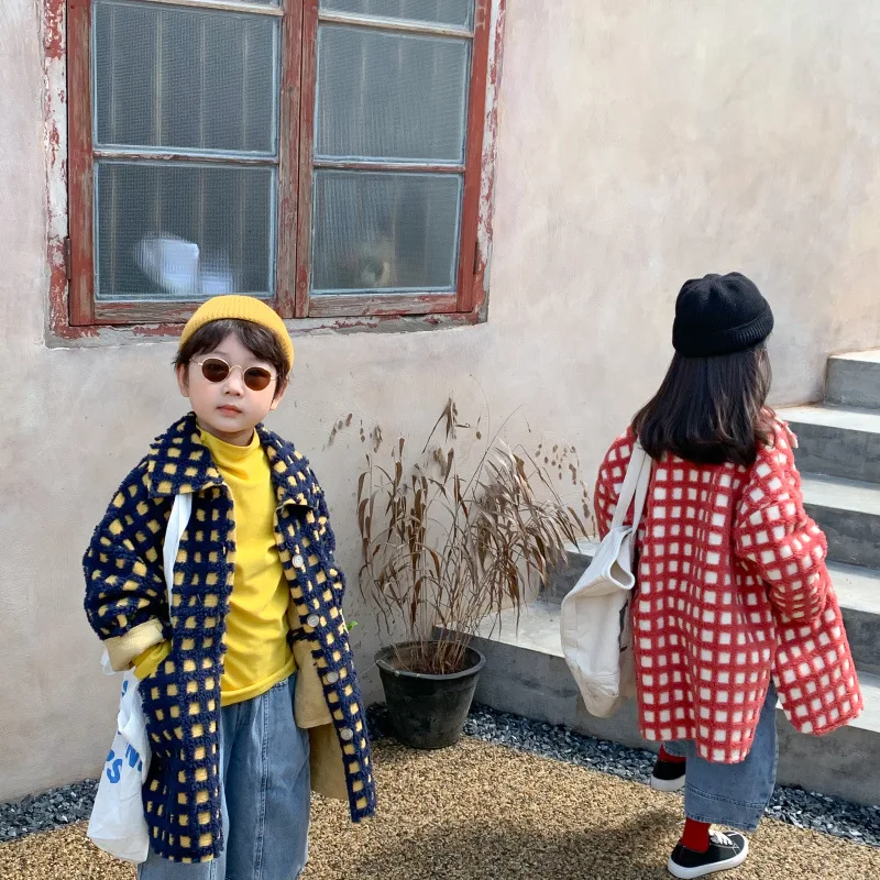 Children Winter Jacket Outwear Casual Clothes Fur Thick Clothing Toddler Warm Plaid Coats Baby Boy Girl Outwear For 1-7 Years