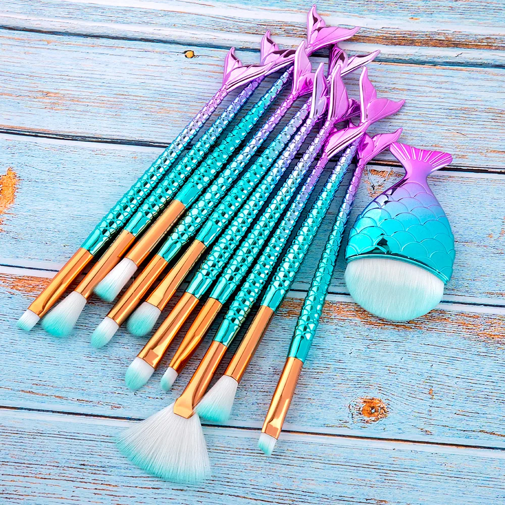 10/11pcs Makeup Brushes Kit maquiagem maquillaje New Mermaid Foundation Eyebrow Eyeliner Cosmetic makeup Brushes