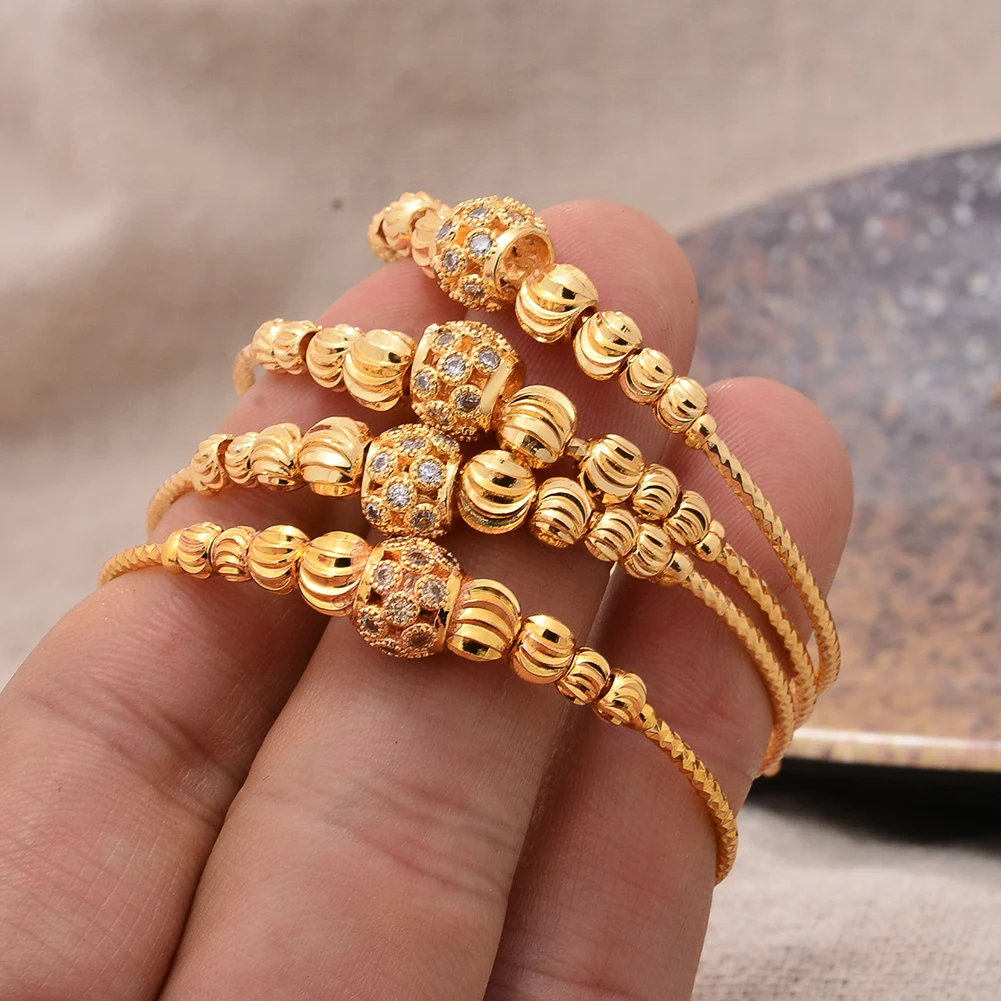 Girls' Gold Bead Bangles, Age 4-10 Years