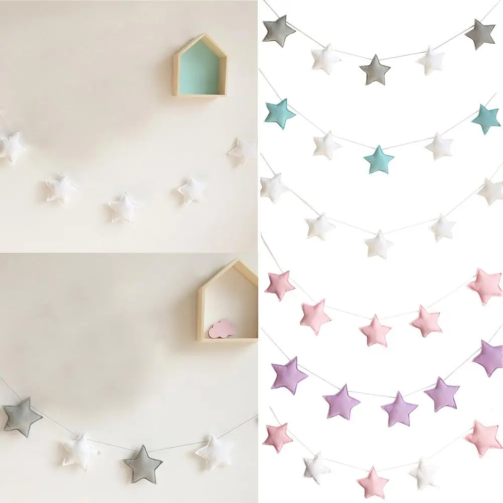 5Pcs Nordic Felt Stars Garland Tent Bed Mat Pendants Baby Shower Bunting Ornaments for Kids Room Hanging Wall Decorations