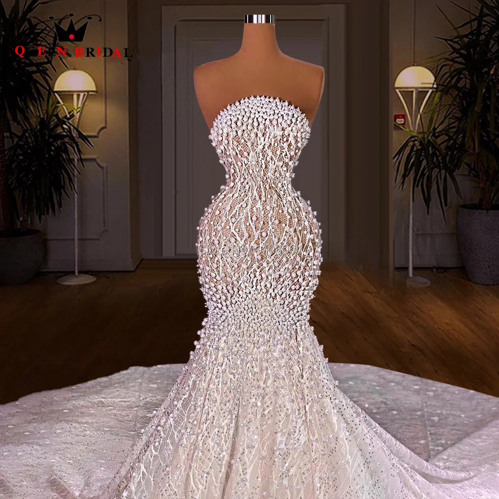 

Real Photo Sexy Wedding Dresses Mermaid Tulle Lace Crystal Beaded Diamond Luxury 2023 New Design Bridal Gown Custom Made JT22