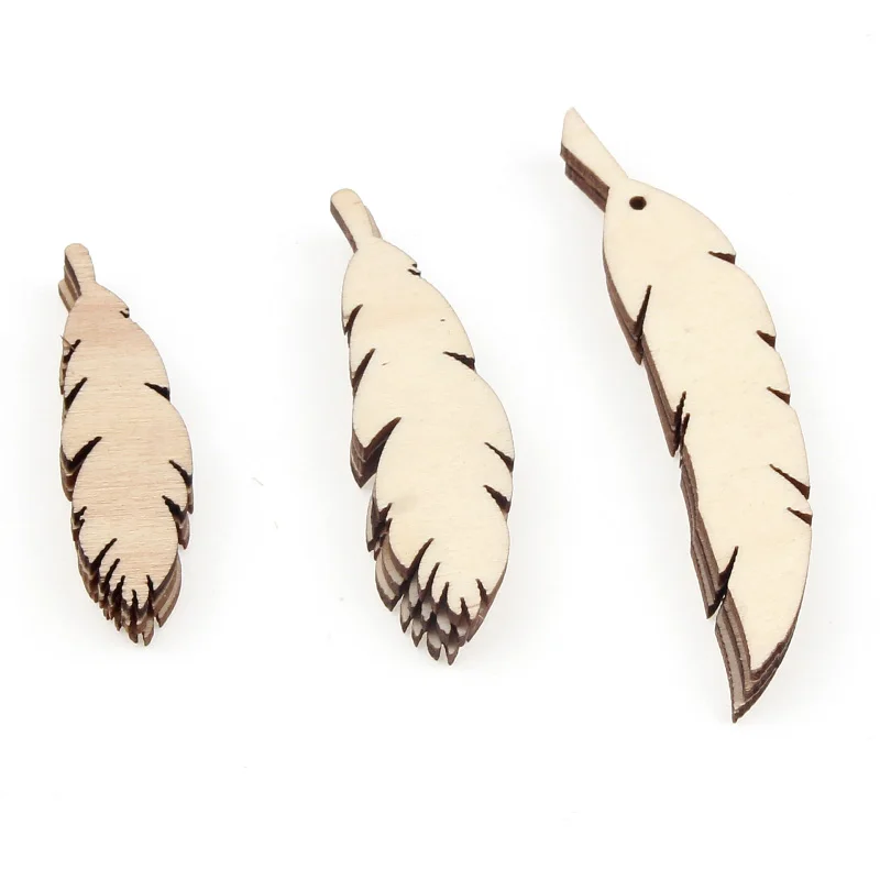 20pcs Mixed Wood Feather Home Decoration Scrapbookings DIY Wood Crafts For Wedding Festival Handmade Embellishment