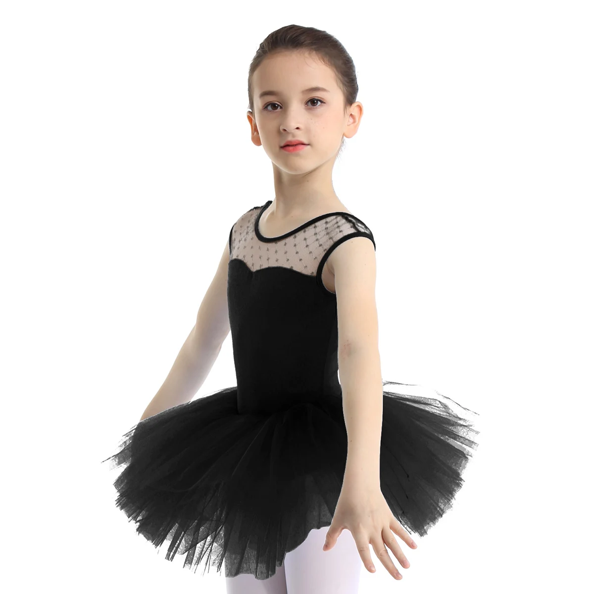 Kids Girls Short Sleeves Lyrical Classique Stretch Mesh Splice U-shaped Back Ballet Dance Gymnastics Leotard Girls Tutu Dress