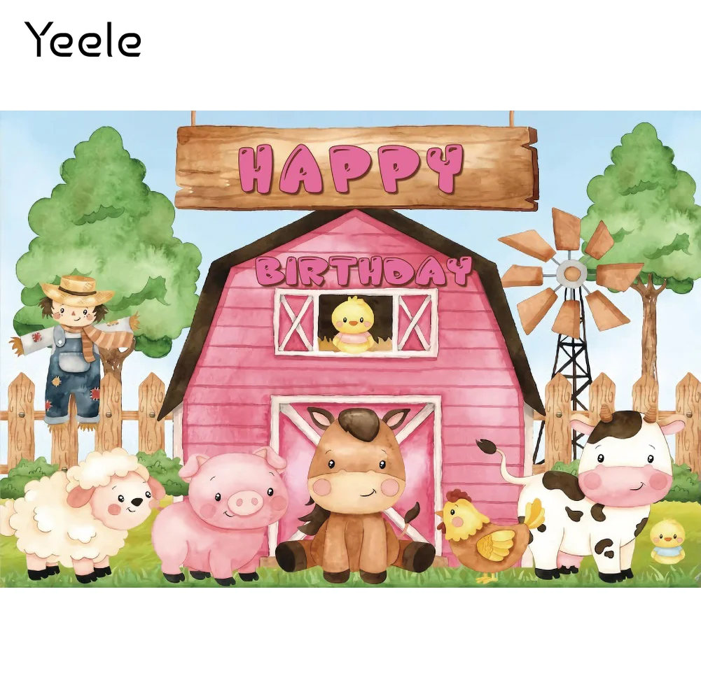 Yeele เด็กวันเกิดธีมฟาร์ม Photocall สัตว์ Party การถ่ายภาพฉากหลังการถ่ายภาพสำหรับสตูดิโอถ่ายภาพ