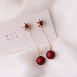 Fashion Christmas Red Dangle Earrings For Women Rhinestone Snowflake Pearl Earring Christmas Party Festival New Year Jewelry