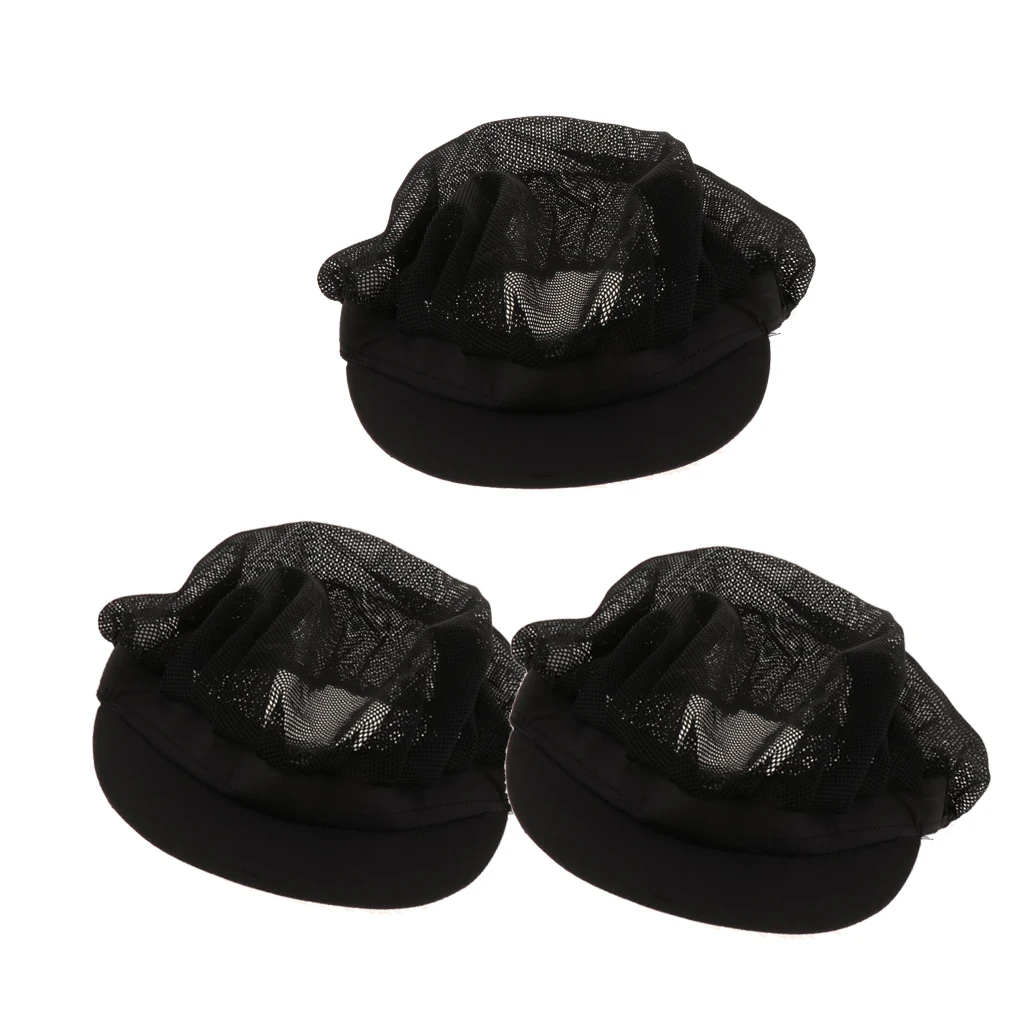 3 Pcs Premium Mesh Chef Hat Adult Adjustable Elastic Baker Kitchen Cooking Chef Hair Net for Schools Restaurants Black