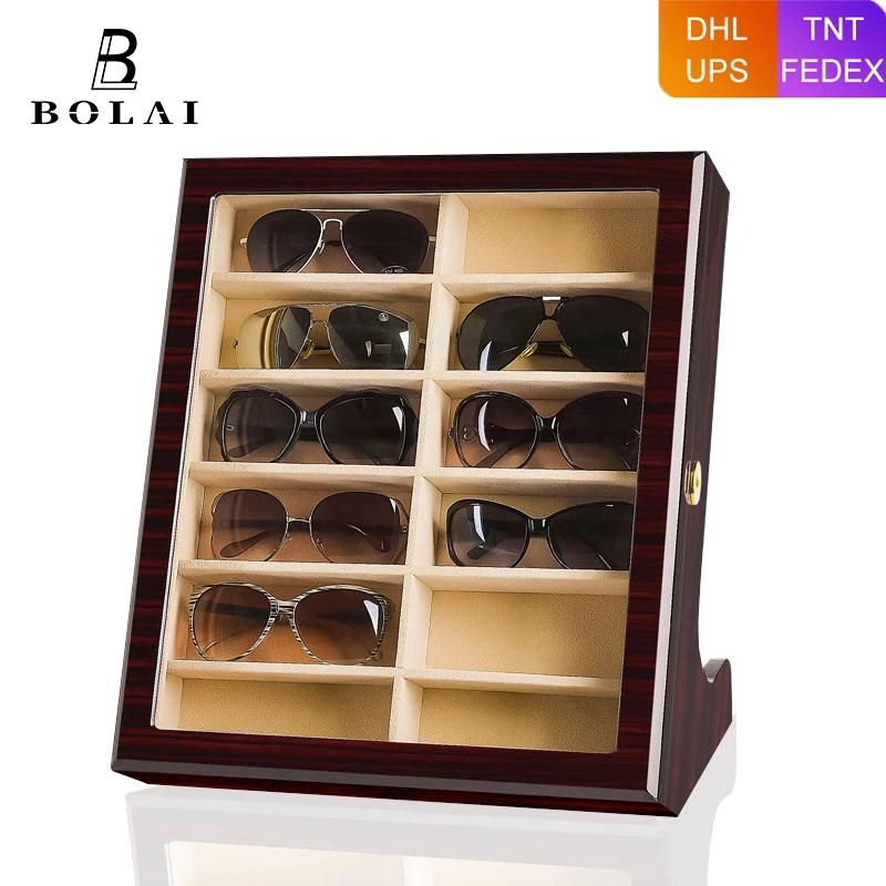 Bolai Luxe 12 Glazen Doos Zonnebril Doos Opslag Hout Luxe Collection Box Voor Vrouwen En Mannen Glazen Display Met Top venster