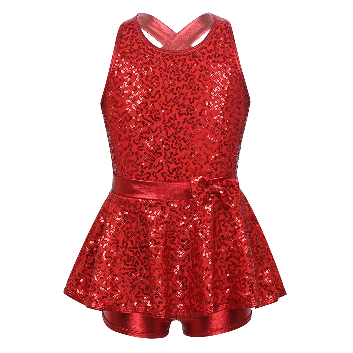 

Kids Sleeveless Sequined Dancewear Gymnastics Leotard Girls Ballet Figure Skating Dress Christmas Performance Jazz Dance Costume