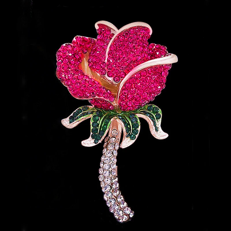 Free shipping fashion rhinestone rose brooch for women