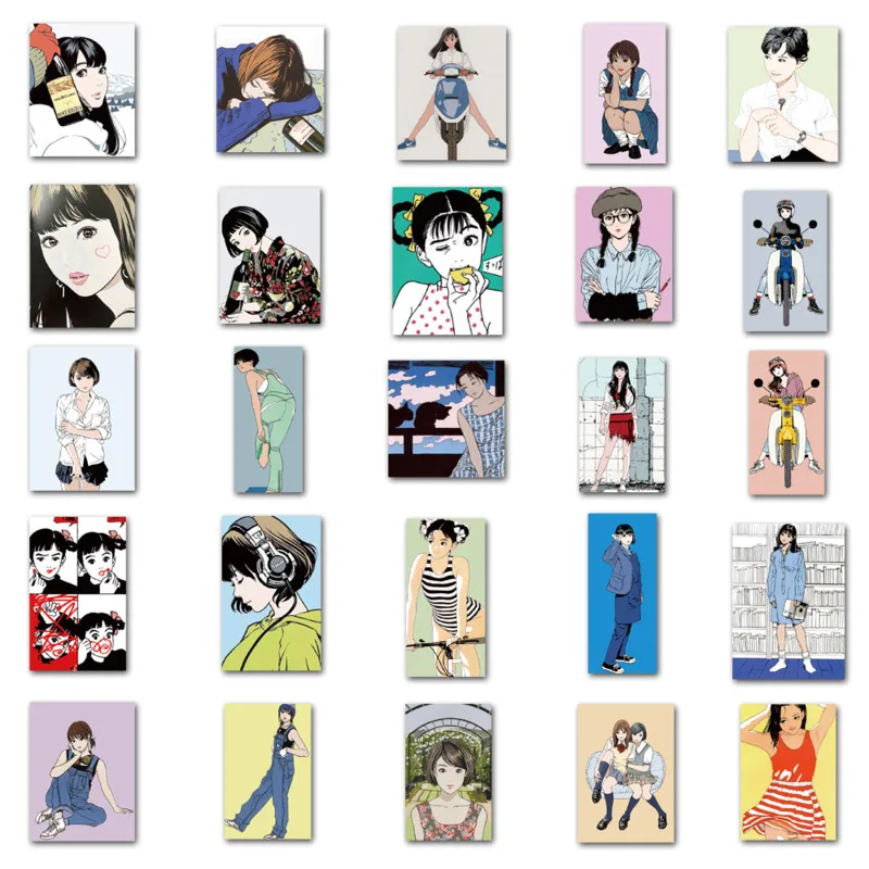 Jepang Vitalitas Gadis Kartun Lucu Stiker 50 Pcs Tahan Air Nostalgia Graffiti Koper Tablet PC Diy Dekoratif Sticker