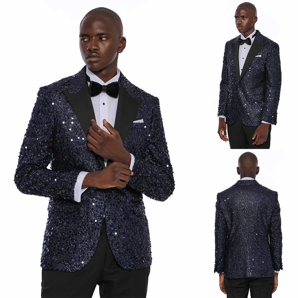 Fashion Mens Suits Tweed Sequin Blinders Pak 2 Stuk Authentieke Tailored Fit Classic Vintage Bruiloft Smoking