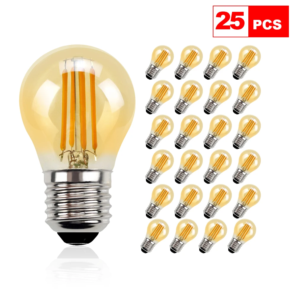 

Grensk 25Pcs/Lot Led Filament Edison Bulb E27 G45 Mini Globe 4W Dimmable Vintage Led Lamp 2700K Warm White For String Light Bulb