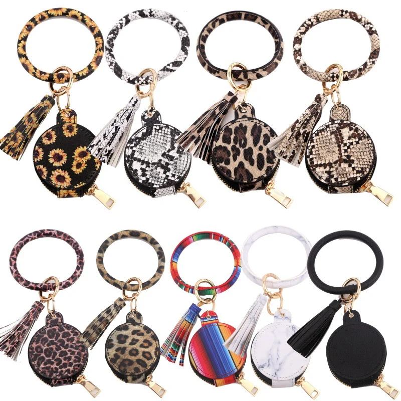 Leopard Keychain With Bag Bracelet Tassel Wristlet Bracelet Pendant Keyring For Women Car Keychain Charms Wholesale 2021 Trend