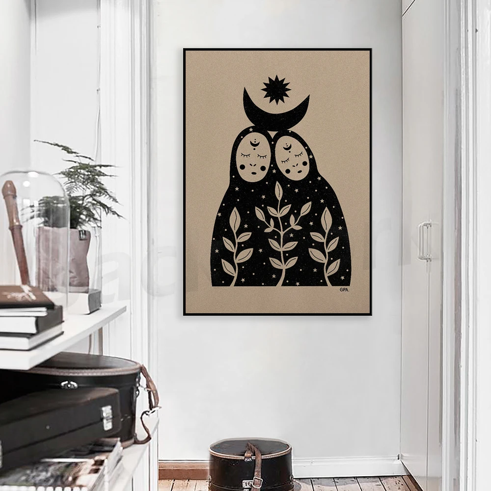 Soulmate Print, Sisters Wall Art, Gemini, Inner Peace, Soulmate Drawing, Mystic Bond, Feminine Wall Art, Moon Poster