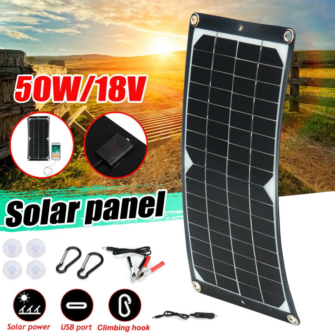 50W 18V Flexible PET Monocrystalline Solar Panel Waterproof USB Charger Monocrystalline Solar Panel