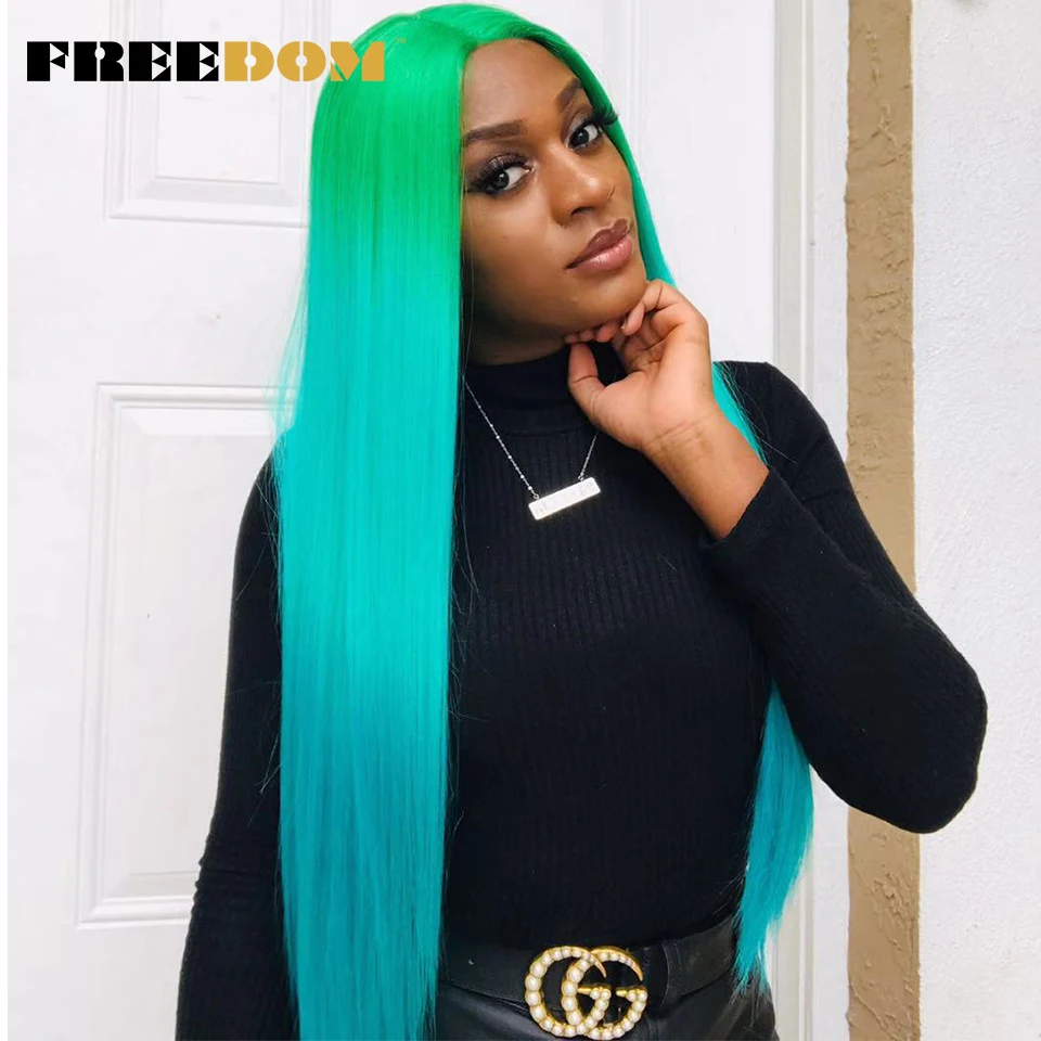 FREEDOM Synthetic Lace Wig 30 Inch Long Straight Wigs Soft Rainbow Colorful Blue Blonde Ginger Wigs For Black Women Cosplay Wig