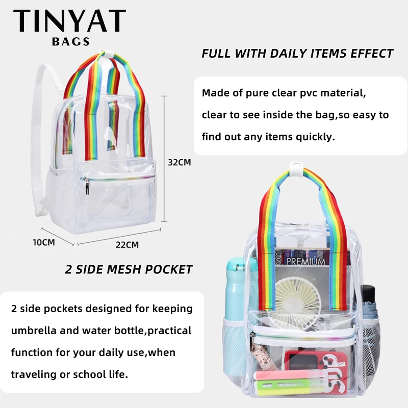 TINTAT Fashion Clear PVC Women Backpack New Trend Transparent Solid Backpack Travel School Backpack Bag for Girls Child Mochila images - 6