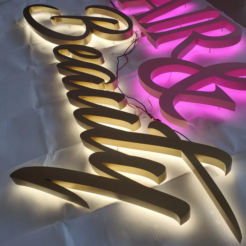 Colorful lights salon shopfront stainless steel alphabet metal led signs letters surface paint coated