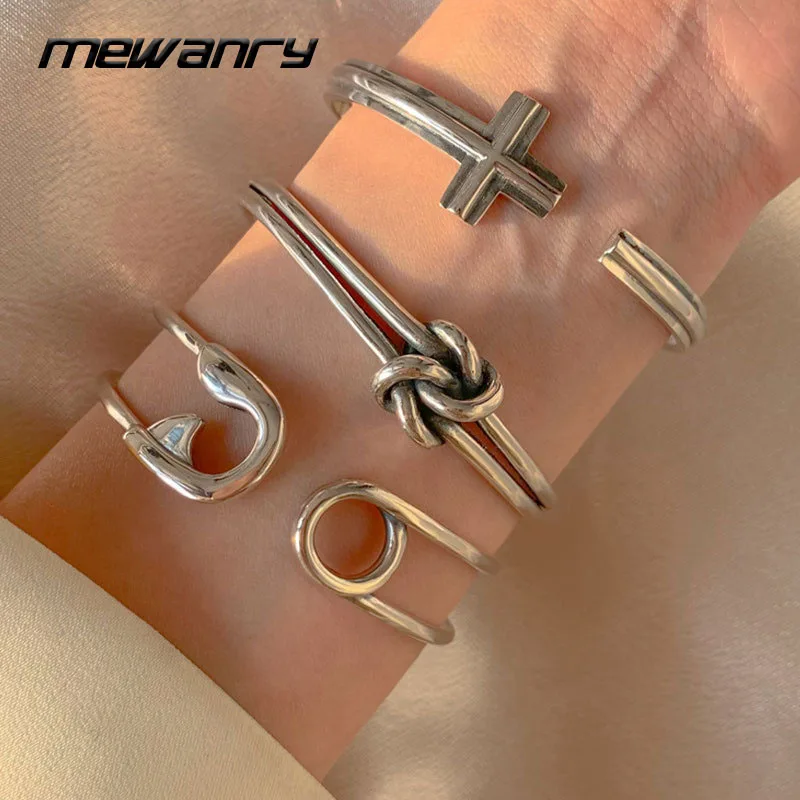 Mewanry Silver Color Cross Pin Knotted Vintage Bracelet New Fashion Trendy Elegant Party Jewelry Birthday Gifts for Women