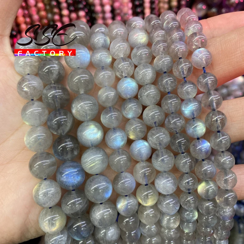 A+ Natural Gray Labradorite Stone Beads Round Loose Beads For Jewelry DIY Making Bracelet Ear Accessories 4 6 8 10mm 15