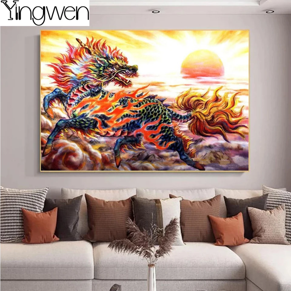 5D Diamond Painting Chinese Dragon Full Diamond Embroidery Phoenix Cross Stitch Mythical Beast Needlework Kit Home Decorate Gift