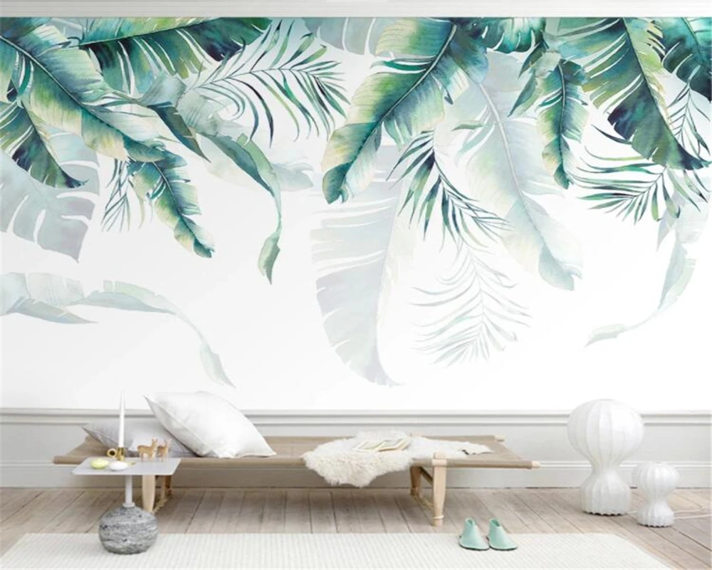 

beibehang Custom wallpaper photo Nordic hand painted banana leaves TV background walls living room bedroom mural 3d wallpaper