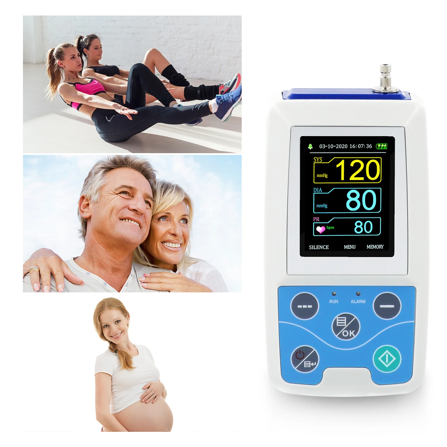 CONTEC Portable 24h NIBP Holter ABPM50 Ambulatory Blood Pressure Monitor With One/Three  Adult Cuffs