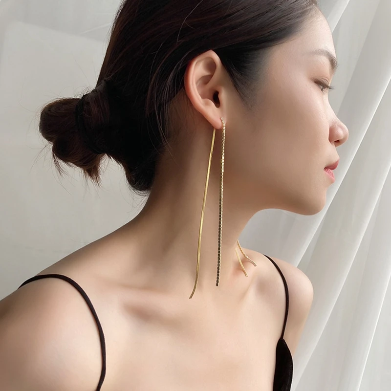 

Silvology 925 Sterling Silver Zircon Tassel Long Earrings Simple Elegant Light Luxury Earrings for Women 925 Fashionable Jewelry