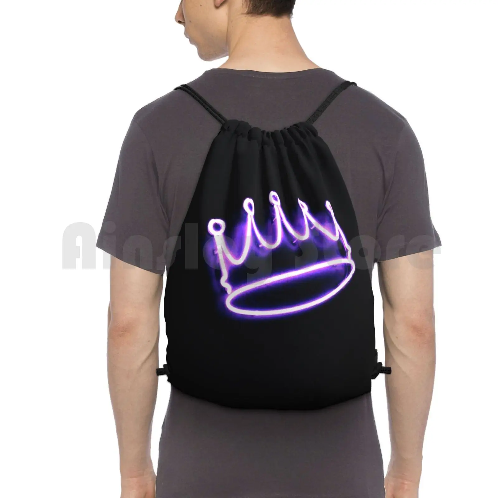 Electric Crown Backpack Drawstring Bags Gym Bag Waterproof Purple Neon Crown Feminine Girly Black Royalty Graphic Kids