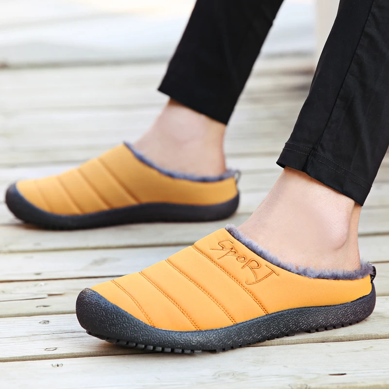 UncleJerry New Winter Slippers for Men and Women Warm Indoor Shoes Waterproof Non-slip Home Slippers Big size