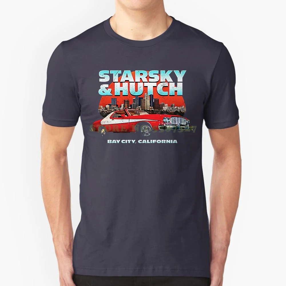 Men T Shirt Novelty O-Neck Tops Starsky And Hutch Bay City Black T Shirt , 70s Detective Series