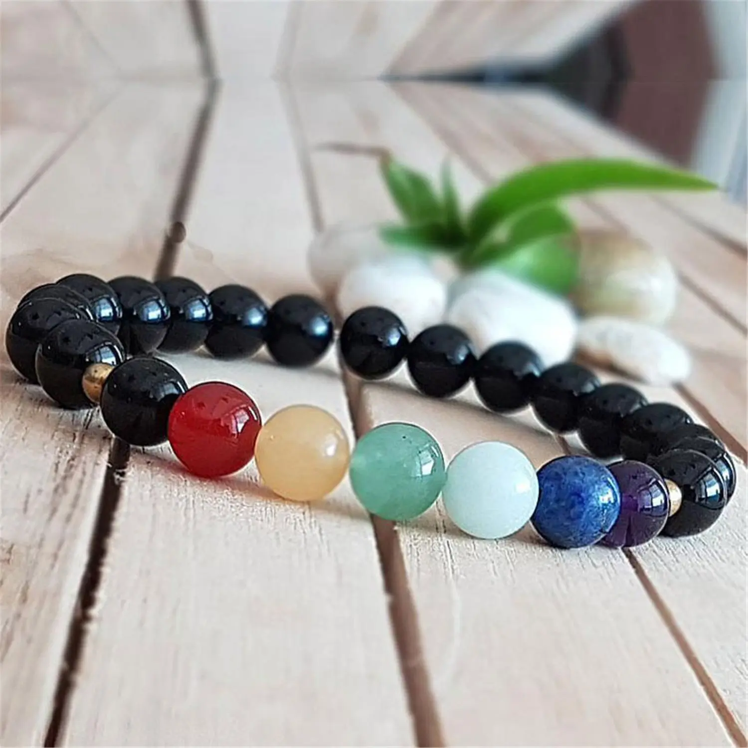 8mm Natural 7 Chakra Beads Handmade Bracelet 7.5inch Wristband Mala Lucky Cuff Buddhism Spirituality Chakra Prayer Wrist