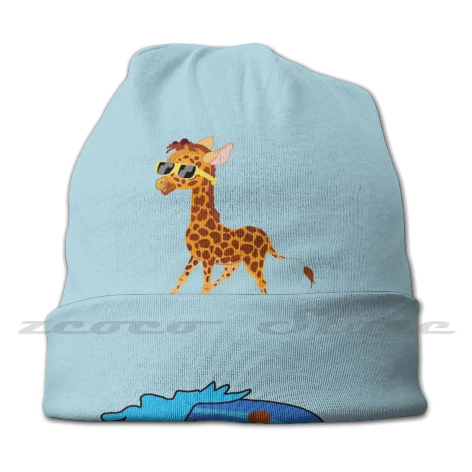 Surfer Giraffe Knit Hat Elastic Soft Personalized Pattern Present Cap Surfing Giraffe Silly Sunglasses Water Ocean Lake Surf