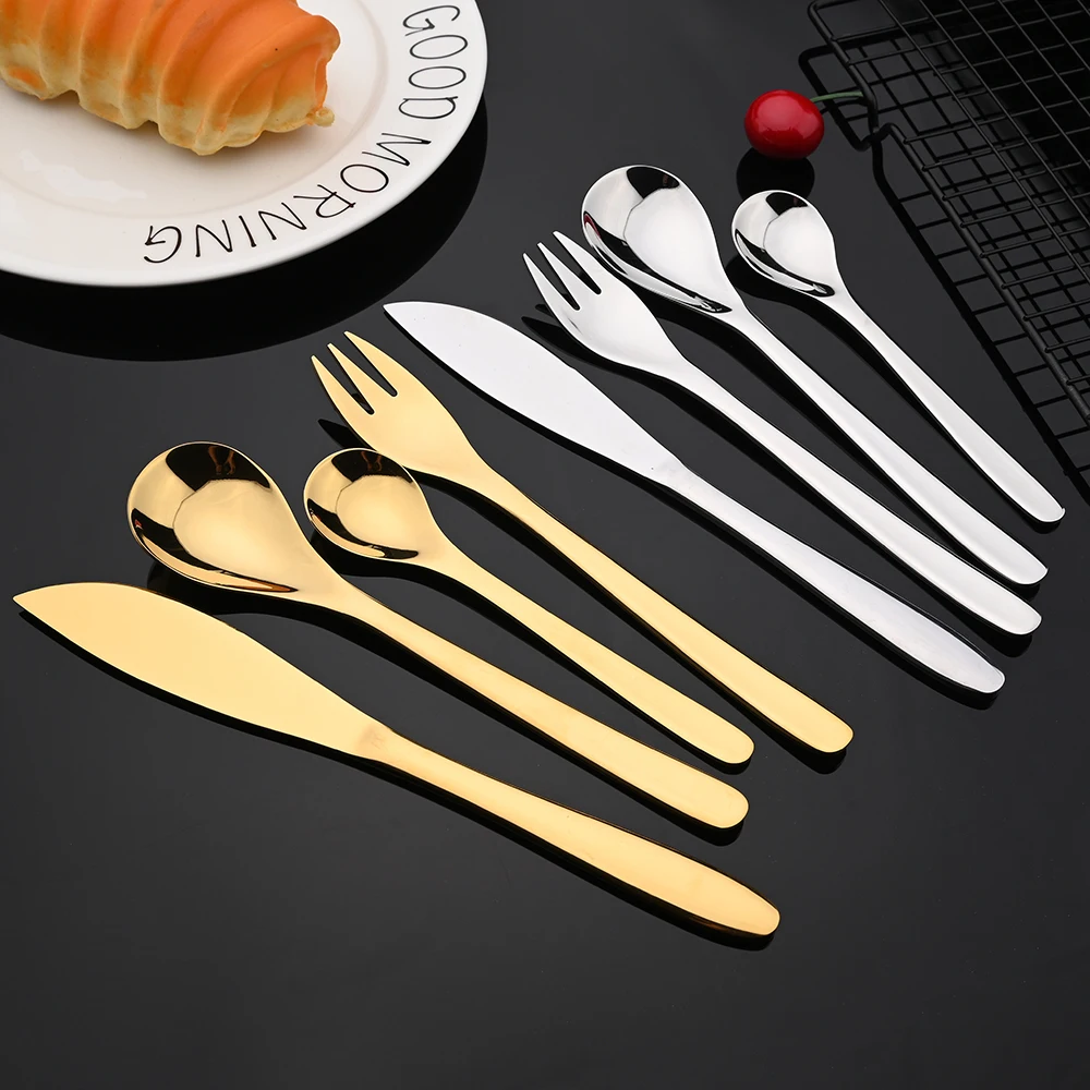 

16Pcs Gold Cutlery Set Knife Fork Coffee Spoon Dinnerware Set 304 Stainless Steel Tableware Set Western Kitchen Silverware Set