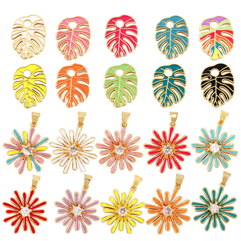 Sun Flower Banana Leaf Enamel Charm Pendant  for Necklace Bracelet Earring,Handy Craft Summer Beach Jewelry Supply Wholesale N28